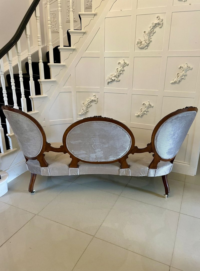 Antique Victorian Cameo Back Carved Walnut Sofa - Image 3